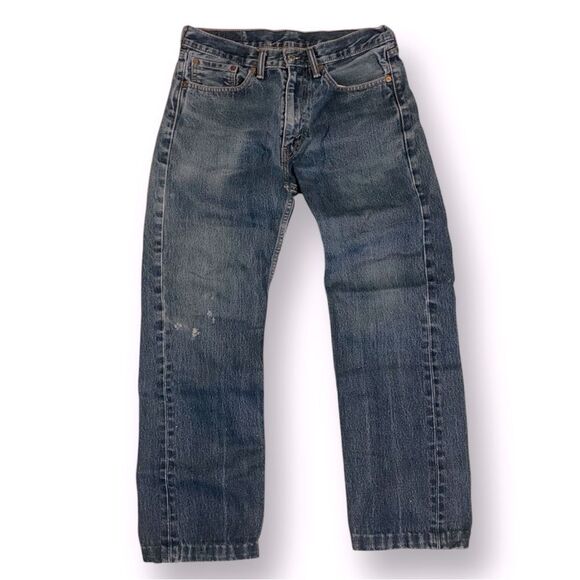 Levi's 505 Medium Wash Distressed 5-pocket Classic Cotton Jeans Shortened 32 - Picture 1 of 11